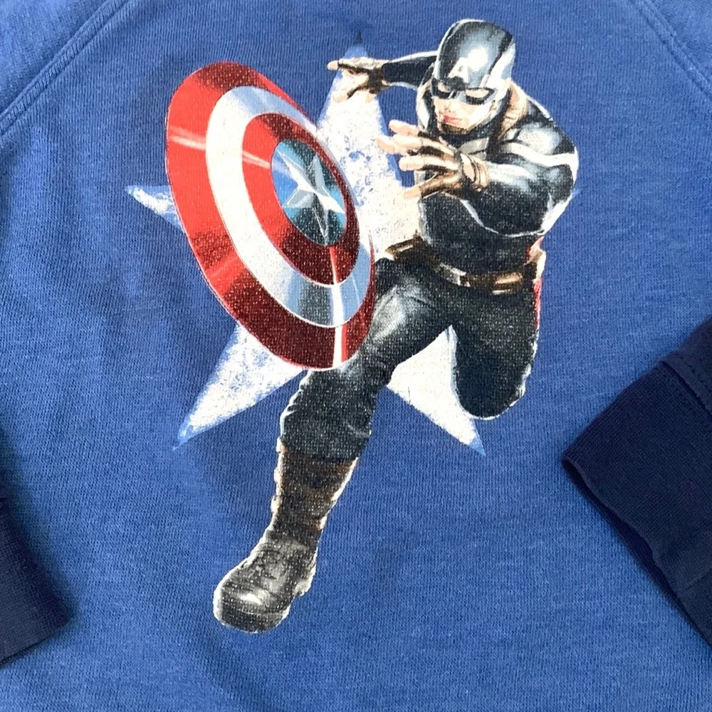 Boys 4T Captain America Crewneck Sweatshirt Long Sleeve Top Kids Blue Size 4
